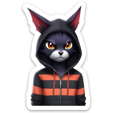 Cool Anthro Black Noibat-Quilava-Litten-Pokémon with edgy stripes hoodie spiked collar punk Full Body sticker
