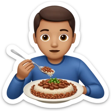 Create a person having lunch. Not a sandwich. Rice, beasn and meat. sticker