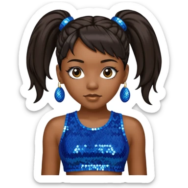 Left Eye from TLC with long dark brown ponytail hair, blue sequin crop top and pants sticker