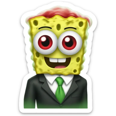 SpongeBob with red eyes and green smoke around him  sticker
