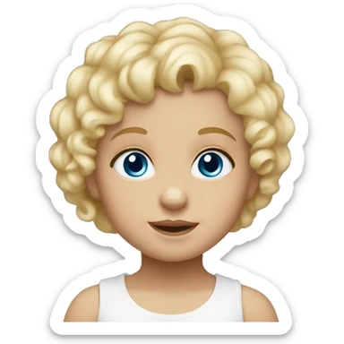 Baby girl with short blonde curly hair and blue eyes white  sticker
