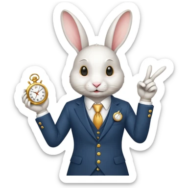 White Rabbit in a suit pointing at a handwatch sticker