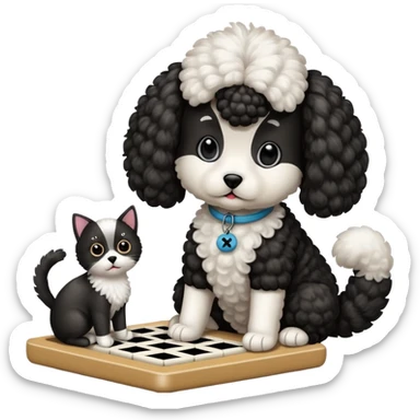Cat playing tic-tac-toe with a poodle sticker