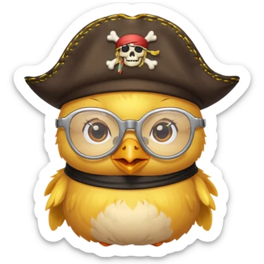 chick animal with glasses, pirate, yellow sticker