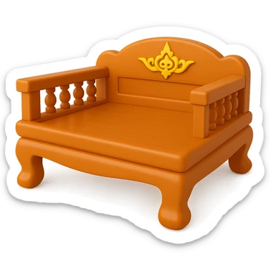 Remove the background to make it transparent and extend the seat to make the wooden bed longer. Maintain the 3D emoji style and Thai art details in the design. The style is inspired by 3D emoji with intricate Thai art elements. sticker