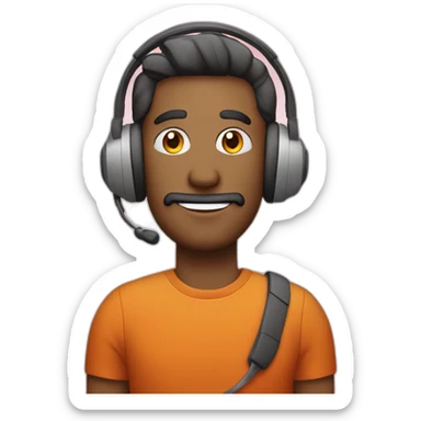 customer service bold man with headset X emoji too hot with Materiel.net t-shirt sticker