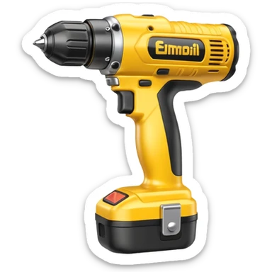 yellow cordless power drill with battery pack spinning drill bit, 3D emoji style sticker
