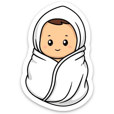 lightly tanned baby swaddled in a white blanket sticker