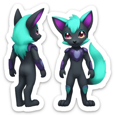 Cute cool black nebula green blue purple pink animal silver fox hybrid Fakemon full body sticker