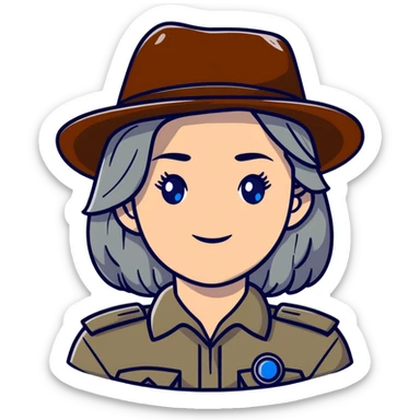 white woman park ranger with brown and gray hair and blue eyes sticker