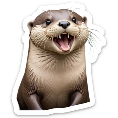 Cinematic Cute Yawning Otter Portrait Emoji, Head tilted slightly with a dramatic, wide-open yawn, showcasing a soft, sleek brown Fur with slightly drooping ears, round eyes barely open in drowsy contentment, Simplified yet irresistibly adorable features, highly detailed, glowing with a soft, cozy glow, high shine, relaxed yet expressive, stylized with a touch of aquatic whimsy, bright and endearing, soft glowing outline, capturing the essence of a sleepy yet affectionate otter, so drowsy it feels like it could glide right out of the screen and curl up for a nap! sticker