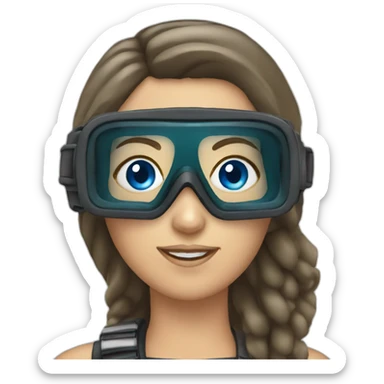 woman with diving mask with blue eyes sticker