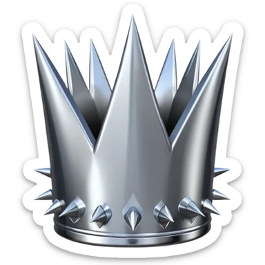 A spiked crown emoji made of silver chrome, sharp yet rounded metallic spikes, glossy reflections, aggressive luxury swag aesthetic, iOS emoji style, centered, clean white background sticker