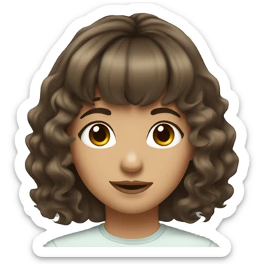 Pretty girl with wavy medium length brown hair and bangs nose piercing  sticker