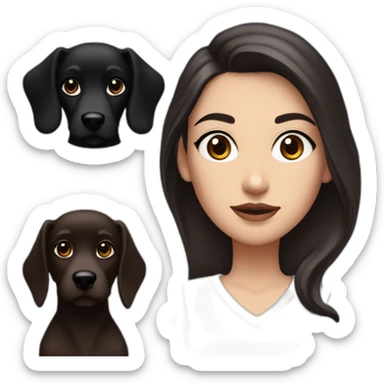 White women with long dark brown hair and long eyelashes dark brown eyes and thick dark brown eyebrows and Black dog with a white stripe on the neck with pointed ears raised up sticker