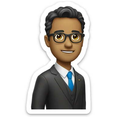 licenciado de piel morena con lentes para computadora y traje formal con brazos cruzados sticker