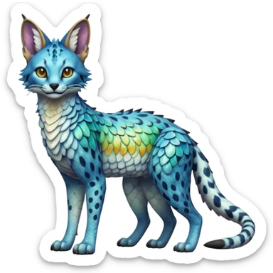 Epic scaley scaled iridescent complex detailed realistic aesthetic-scenic-Fakémon-Trico-Sergal-Serval-Vernid-creature sticker