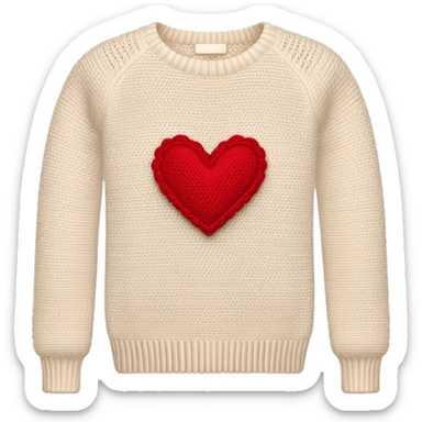 knit cream-colored sweater with red crochet heart on the lefthand sleeve sticker