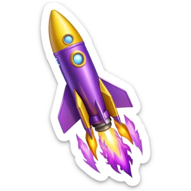 yellow rocket with purple fire flying in cosmos sticker