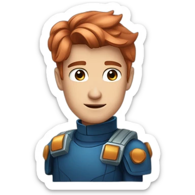 handsome space captain square face big cheekbones sharp jaw blue eyes neat copper hair sticker