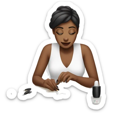 The woman is doing a manicure sticker