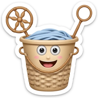 Laundry basket with magic wand and eyes and a mouth sticker