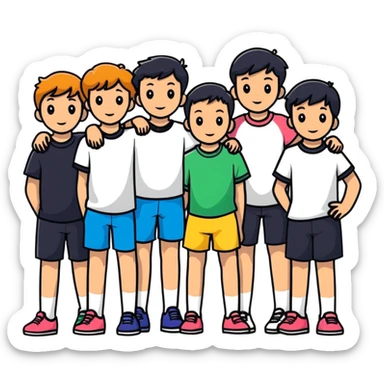 Seven boys and three girls standing together as a group sticker
