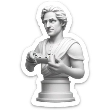 White italian statue holding a playstation controller sticker