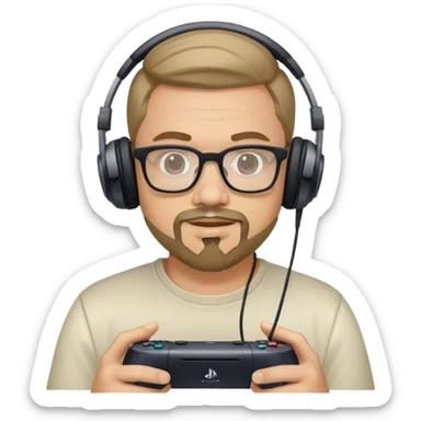 Muchacho guapo tez moreno claro con barba de candado con lentes con audífonos jugando playstation sticker