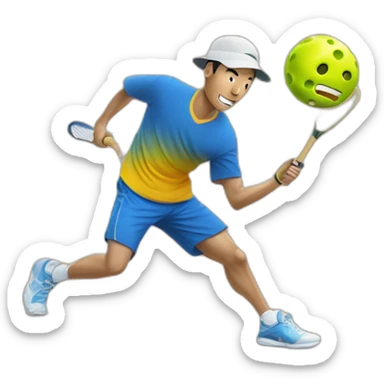 Chinese Male hitting a pickleball with rectangle Pickleball Paddle sticker