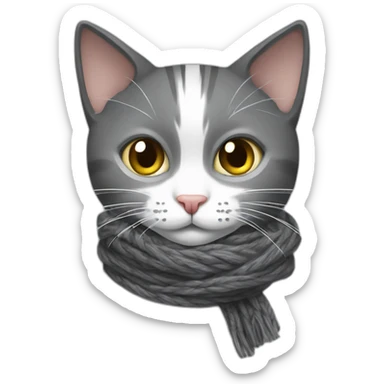 dark-gray-and-white-cat-knitting-on-a-scarf sticker