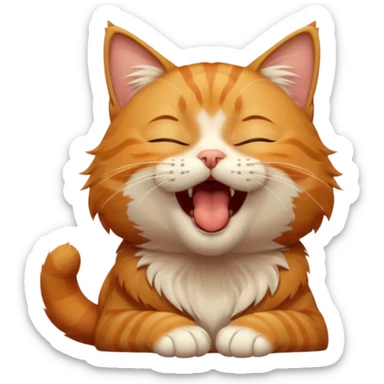 A high-resolution photo-realistic digital illustration of a solid ginger tabby cat, eyes closed, head titled up yawning sticker