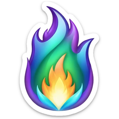 Shiny epic iridescent green blue and purple flame sticker