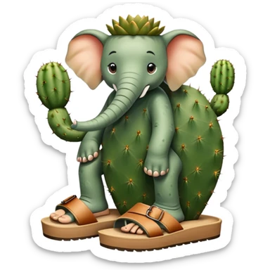 elephant with a cactus body wearing sandals, elephant head on top of a green cactus body with sandals on its feet sticker