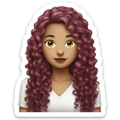 beautiful white girl with long burgundy curly hair  sticker