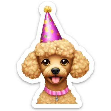 Blonde toypoodle with birthdayhat sticker