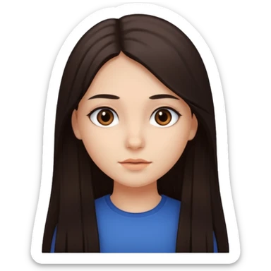 Can you make a girl with dark brown eyes with dark brown hair straight long hair sticker