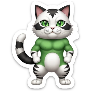 Super Duper Muscular Cat with a 10 pack full body black and white and green eyes  sticker
