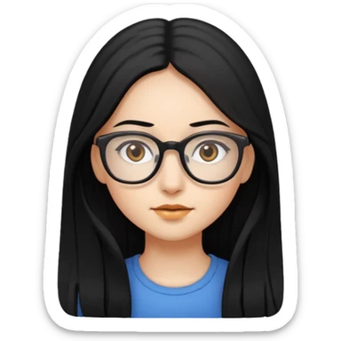 girl with long black hair, brown eyes, wearing glasses sticker