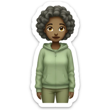 Aesthetic Sleepy-looking cute girl in sage green clothes sticker