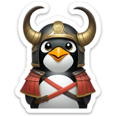 penguin with face wearing samurai helmet with big horns sticker