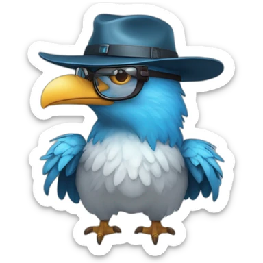 Crazy funny Cyberpunk Articuno head with beautiful smile wearing glasses and hat sticker