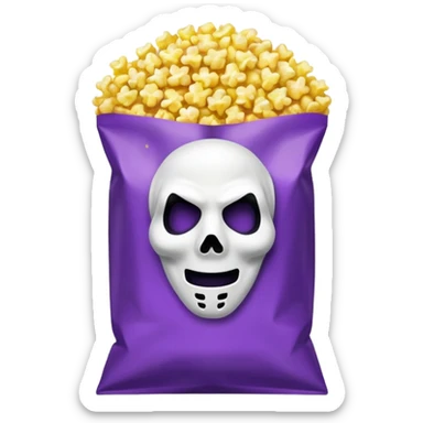 Glitter purple and yellow popcorn with ghostface mask in packaging sticker