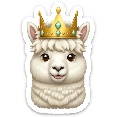 white fluffy king alpaca wearing a golden crown sticker
