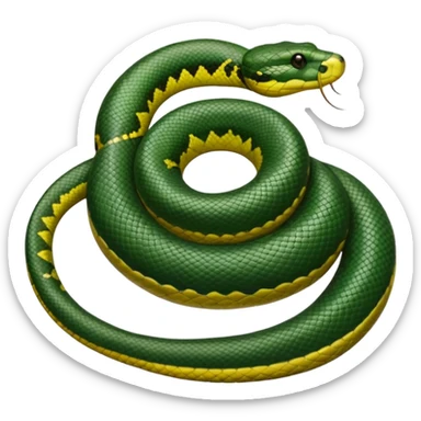 A photo-realistic top-down view of a Green Anaconda tightly coiled in a spiral, with its broad, flat head resting at the center. Its thick, muscular body is olive-green and covered in symmetrical, bold black oval spots that stand out against its smooth scales, creating striking natural camouflage. sticker