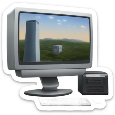 computer on desk back view sticker