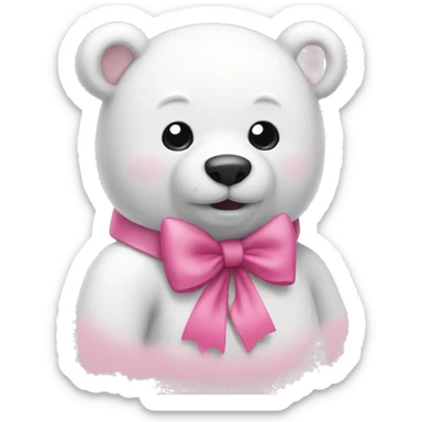 White Bear wearing a pink bow going to the bathroom sticker