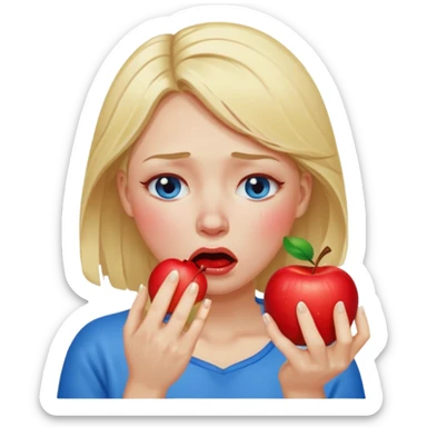 woman crying eating apple. make tears blue color and hair blonde sticker