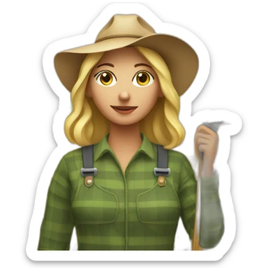 woman farmer pitchfork sticker