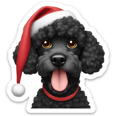 Black poodle in Christmas hat sticker